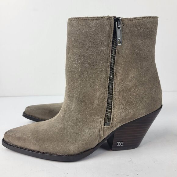 Sam Edelman Jane Desert Olive Suede Ankle Booties Size 6.5M - Picture 2 of 16